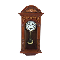 Bedford Clock Collection 27.5 Antique Chiming Wall Clock with Roman Numerals in a  Padauk Oak Finish