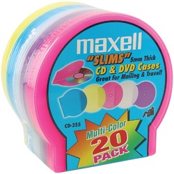Maxell(R) 190073 Slim CD/DVD Jewel Cases, 20 pk (Assorted Colors)