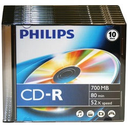 Philips 700mb 80-minute 52x Cd-rs With Slim Jewel Cases, 10 Pk