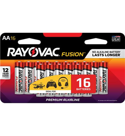 Fusion AA Alkaline Batteries, 16-Pack