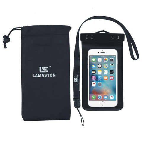 Case of 5 LAMASTON Extra Large Waterproof Phone Case for iPhone 7 Plus, 6 6S, Samsung Galaxy S7 S6. Best Dust Dirt Proof, Snow proof, Waterproof Phone Dry Bag for Cellphone up to 6 inches(Black)