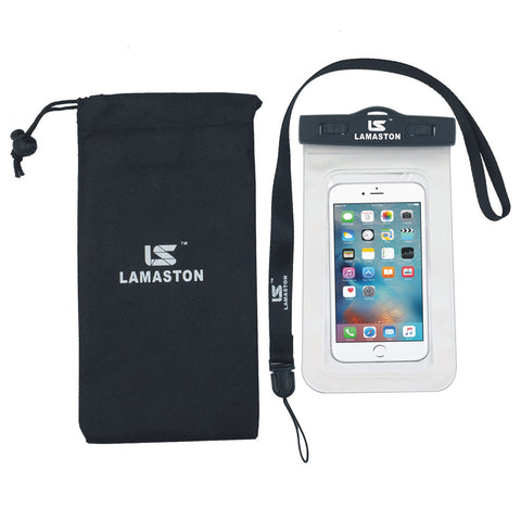 LAMASTON Extra Large Waterproof Phone Case Bag for iPhone 7 Plus, 6 6S, Samsung Galaxy S6 Edge S7. Best Dust Dirt Proof, Snow proof, Waterproof Phone Pouch for Cellphone up to 6 inches(White)